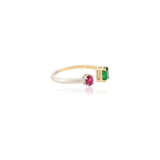 Not Yet Made - Made To Order 18k Open Two Tone Emerald & Ruby Toi Et Moi Ring Size 6.5 For Sale - Image 5 of 12