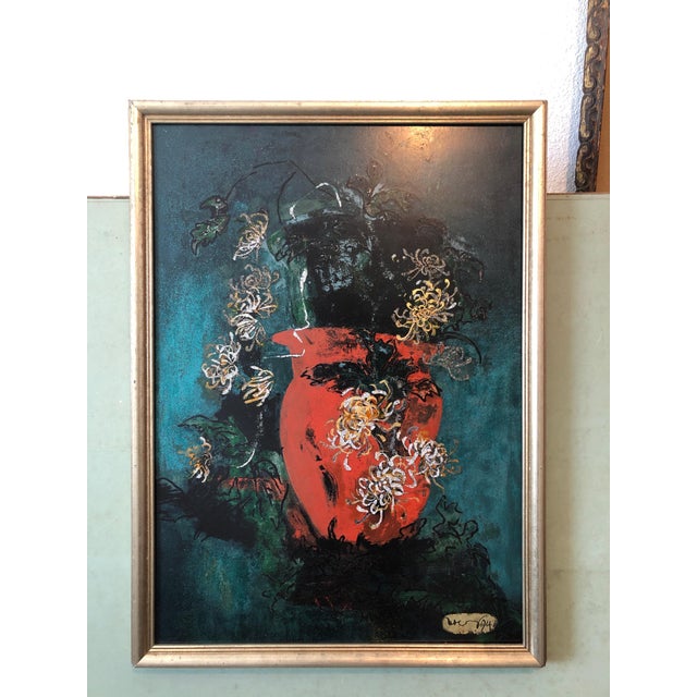 Bright Vibrant Pop Art Enamel Oil Painting Flowers NYC Abstract Expressionist, 1994 For Sale - Image 4 of 12