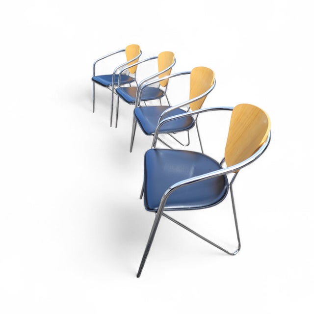 Italian Postmodern Chrome, Bentwood and Black Leather Dining Chairs from Effezeta, 1980s, Set of 4 For Sale - Image 11 of 18