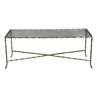 Maison Bagues Style, Faux Bamboo Brass, Glass, Coffee Table, France, 1940s For Sale