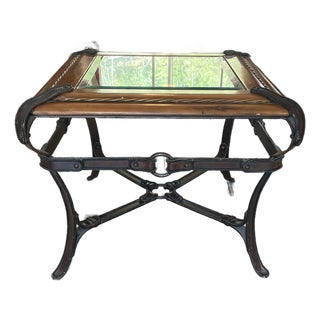 Vintage Adnet Hermès Style Equestrian Iron & Glass Side Table For Sale
