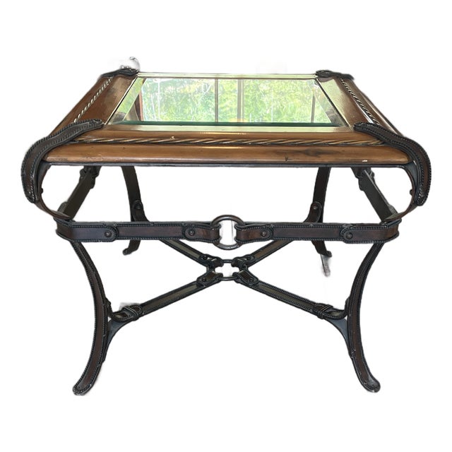 Vintage Adnet Hermès Style Equestrian Iron & Glass Side Table For Sale