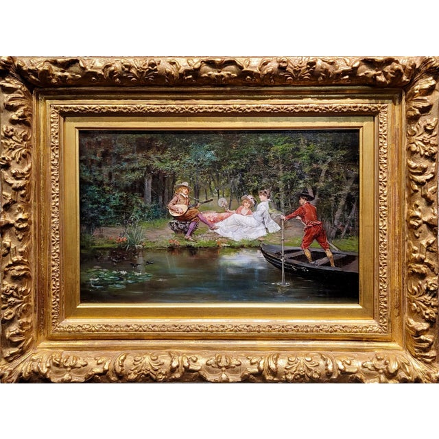 W. Etienne-19th Century Romantic Musical Outdoor Scene -Oil Painting For Sale - Image 10 of 10