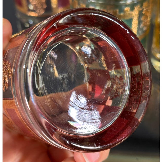 Metal Vintage West Virginia Glass 'Henry Viii' Jewel Tone & Gold Rocks Glasses - Set of 8 For Sale - Image 7 of 7