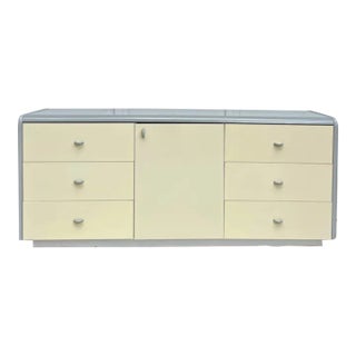 1980's Postmodern Gray and Cream Laminate Dresser With Mirror Set For Sale