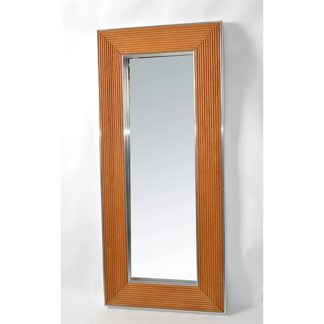 Wood Mid-Century Modern Rectangular Chrome & Bamboo Wall Mirror For Sale - Image 7 of 13