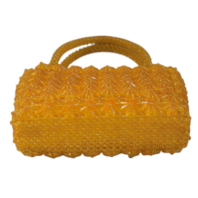 Vintage Handmade Orange Acrylic Beaded Handbag For Sale In Los Angeles - Image 6 of 7