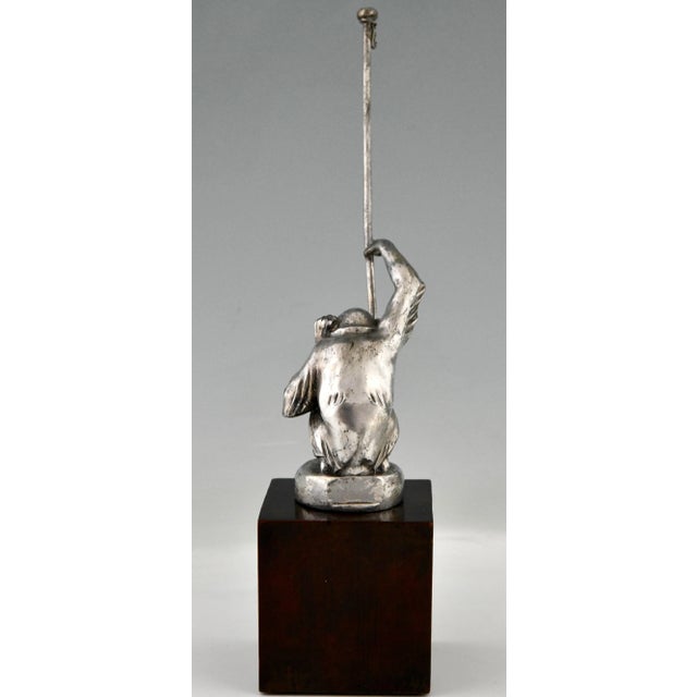 Wood Art Deco Boubou Porte Drapeau Monkey Car Mascot with Flag Pole by Max Le Verrier, 1920s For Sale - Image 7 of 12