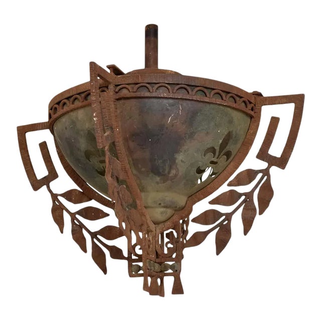 1930s French Fleur-De-Lis Pendant Lamp Forged Iron and Steel Mexico For Sale