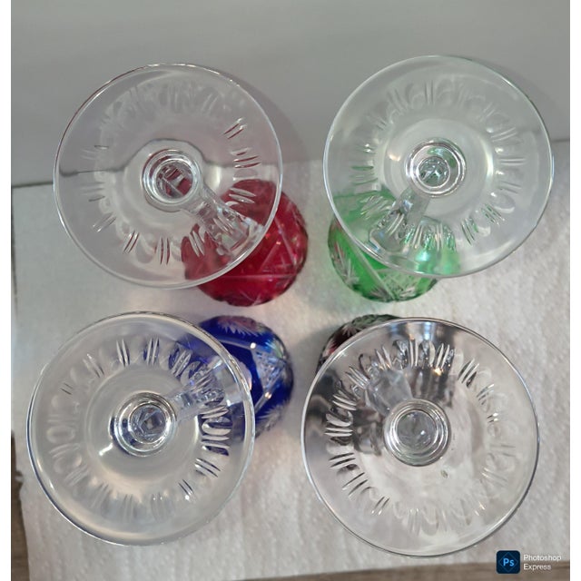 Late 20th Century 4 Nachtman Cut to Clear Colored Crystal Goblets For Sale - Image 4 of 9