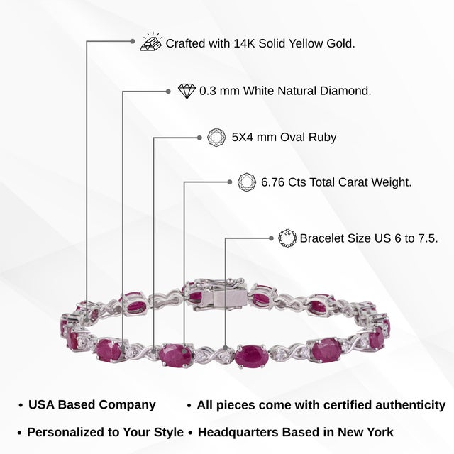 Romantic 6.76 Ct Ruby & Diamond Vine Infinity Tennis Bracelet, 7 Inch - Gift for Her For Sale - Image 9 of 13