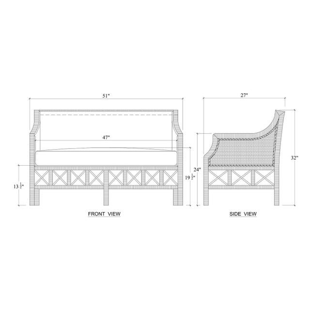 Coastal Rattan Settee With Moss Green Upholstery For Sale - Image 10 of 10