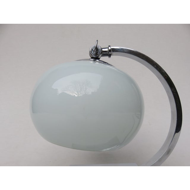 Glass Small Vintage Art Deco Chrome-Plated Table Lamp with a White Glass Diffuser For Sale - Image 7 of 14