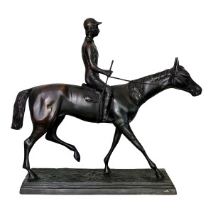 20th Century Patinated Bronze Sculpture of a Jockey on a Horse After Isidor Bonheur