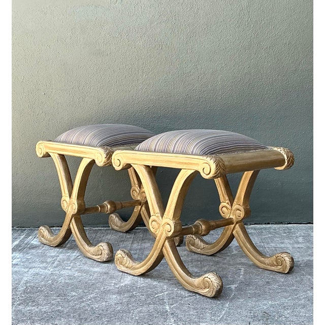 Gold Vintage Gilt Tipped X Benches - A Pair For Sale - Image 8 of 12