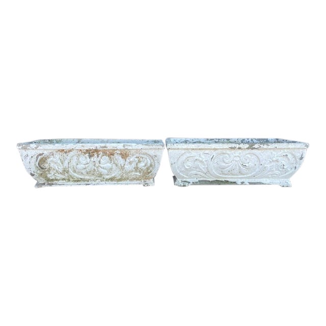 Pair of 1910 Asheville Estate Cast Concrete Rectangular Planters / Troughs For Sale