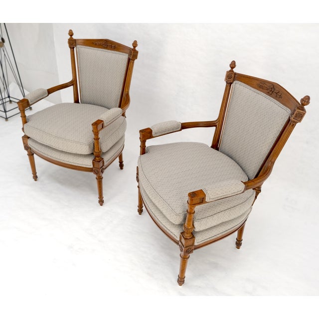 Pair of Directoire Style Acorn Finials Solid Cherry Open Arm Lounge Chairs MINT! For Sale - Image 13 of 16