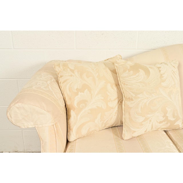 Wood Ethan Allen Chippendale Carved Mahogany Upholstered Camelback Sofa For Sale - Image 7 of 13