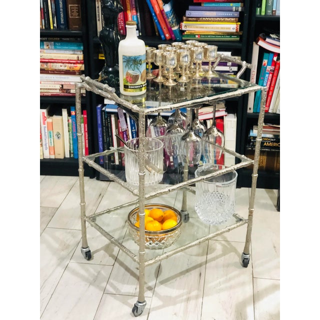 Maison Baguès Faux Bamboo Silver Bar Cart in the Style of Maison Bagués For Sale - Image 4 of 9