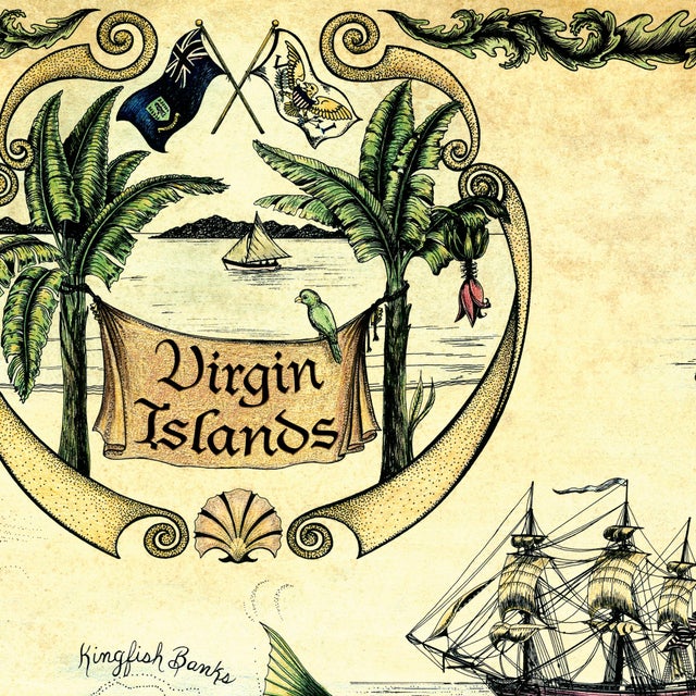 Nautical Hand-Drawn Virgin Islands Nautical Chart - 30" X 44" Framed Canvas For Sale - Image 3 of 15