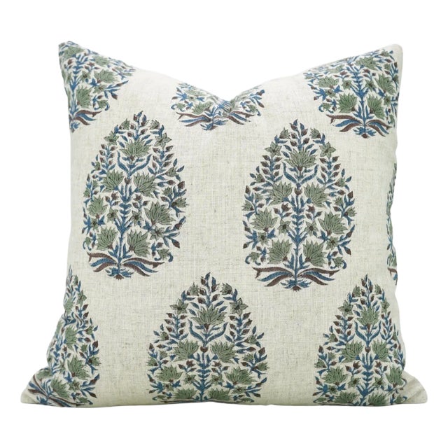 Fabdivine Artisan Block Print Throw Pillow Cover 22x22 Inch Viscose Linen-Kumud For Sale