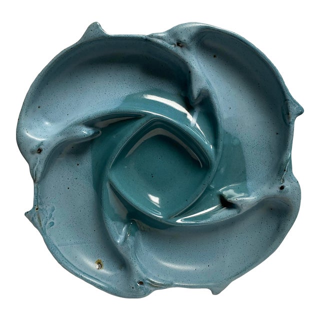 Vintage Tom Chamberlain Turquoise Dolphins Chip and Dip For Sale