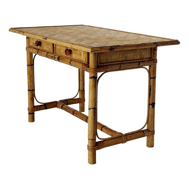 Wicker and Bamboo Desk, 1960s For Sale