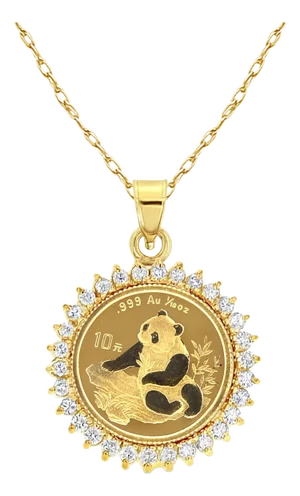 3/4 CT. Diamond Panda Coin Necklace 14k Yellow Gold 16"