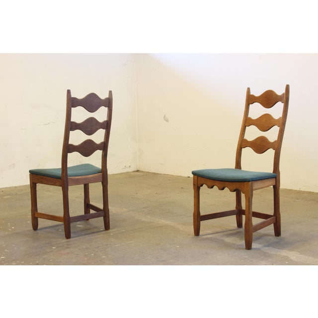 Wood Vintage Danish Brutalist Ladderback Oak Chairs in the style of Henning Kjærnulf, 1960s, Set of 6 For Sale - Image 7 of 18