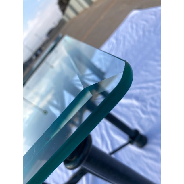 1980s Modern Wrought Iron Rectangular Base Beveled Glass Top Side Tables - a Pair For Sale - Image 11 of 13