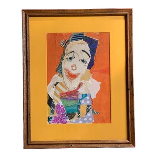 Mid 20th Century Figurative Textile Collage, Framed For Sale