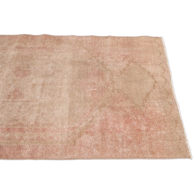 Vintage Turkish Handmade Peach Tribal Wool Runner For Sale - Image 4 of 10