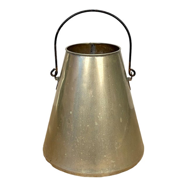Antique Farmhouse Nickel Plated Brass Conical Cone Milking Can For Sale