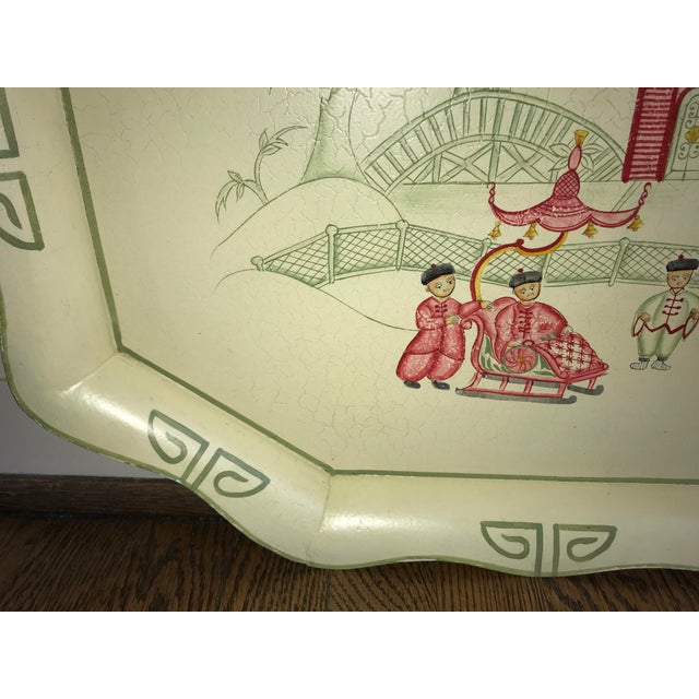1990s Casafina Chinoiserie Asian Motif Toleware Metal Tray For Sale - Image 5 of 8