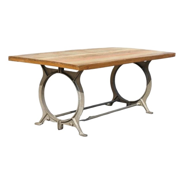 Industrial Style Cast Iron and Reclaimed Wood Farmhouse Rustic Dining Table For Sale