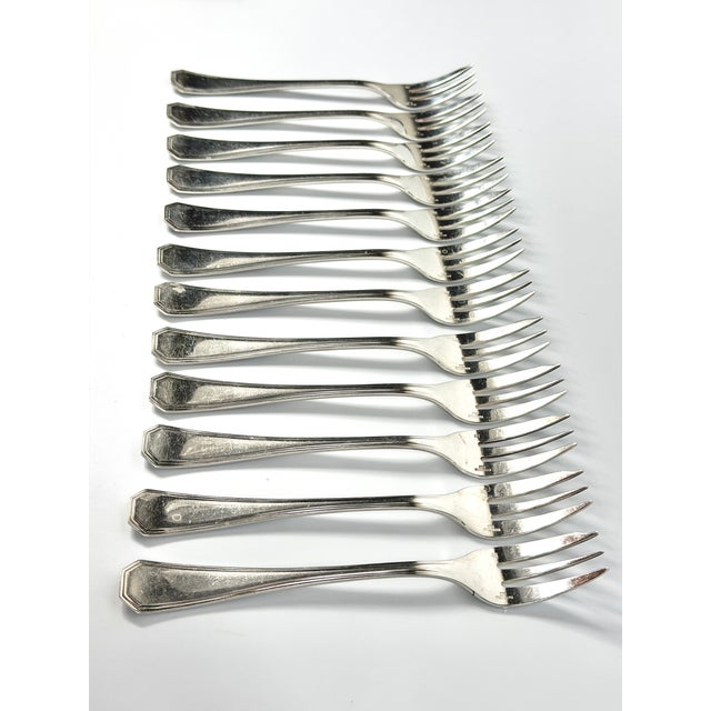 1940s Art Deco Silver-Plated América Cake Forks from Christofle, 1940s, Set of 12 For Sale - Image 5 of 13