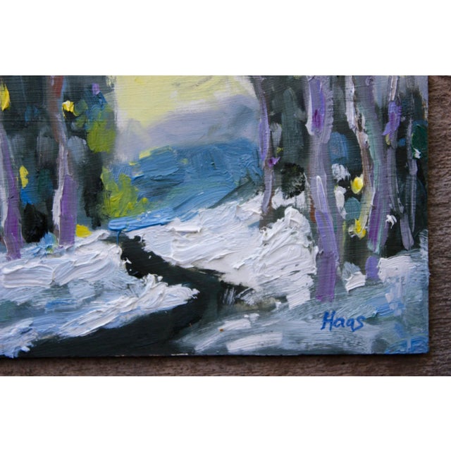 Abstract Last Light, Contemporary Winter Landscape Oil Painting by L Haas For Sale - Image 3 of 11