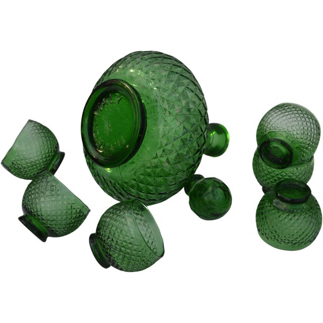 Midcentury Italian Green Textured-Glass Decanter & Glasses Set- 7 Pieces For Sale - Image 9 of 10