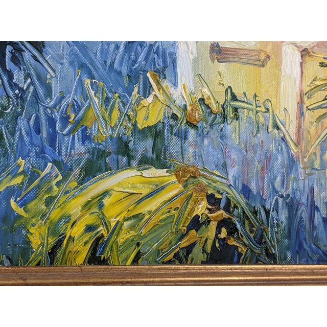 Late 20th Century Ray Simonini Mediterranean Village Oil Painting, Heavy Impasto, Blue & Gold For Sale - Image 14 of 18