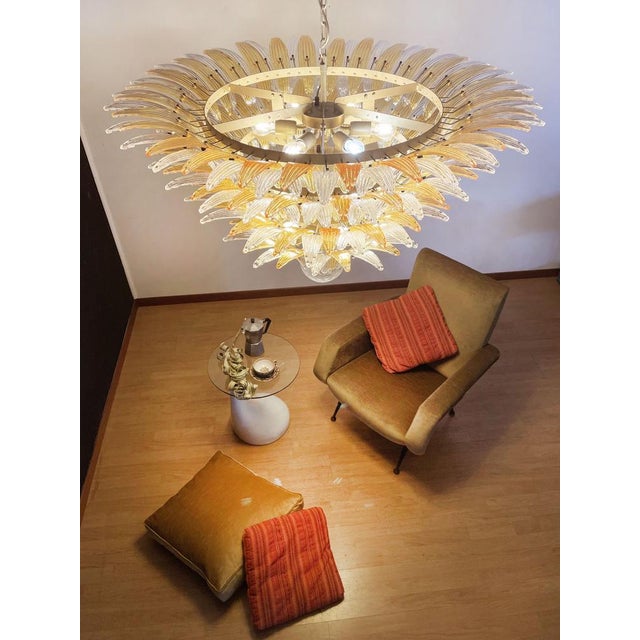 Palmette Ceiling Light in Amber and Trasparent Glasses, 1990 For Sale - Image 6 of 18