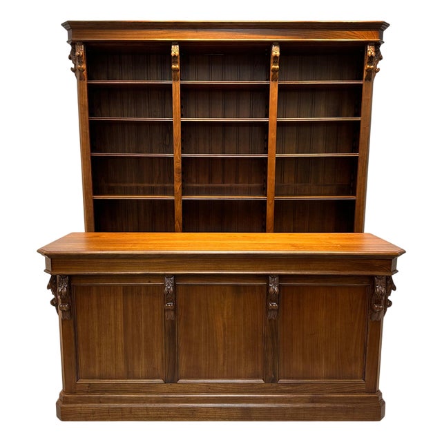 Antique Handcarved Counter with Bookcase For Sale