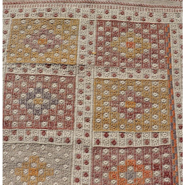 Vintage Turkish Kilim Runner With Checker Medallions in Soft Pastel Tones For Sale In Atlanta - Image 6 of 11