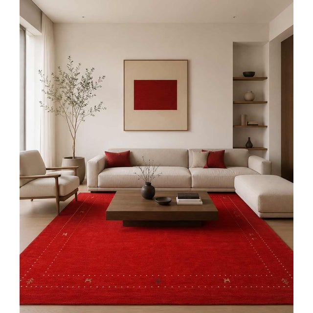 Pasargad DC Red Color Fine Hand Knotted Gabbeh Rug For Sale - Image 4 of 4