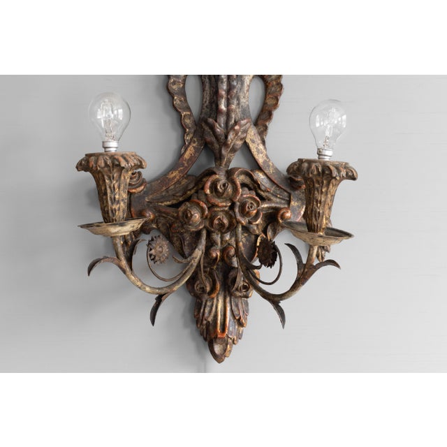 Wood Vintage Wall Lights in Walnut, 1950s, Set of 2 For Sale - Image 7 of 8