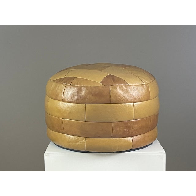 Mid-Century Modern Brown Leather Patchwork Ottoman attributed to de Sede, Switzerland, 1970s For Sale - Image 3 of 13
