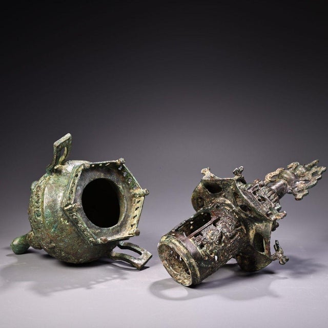 Traditional Early 20th Century Bronze Pagoda Censer – 16.9" Archaic Style Tripod Incense Burner For Sale - Image 3 of 8