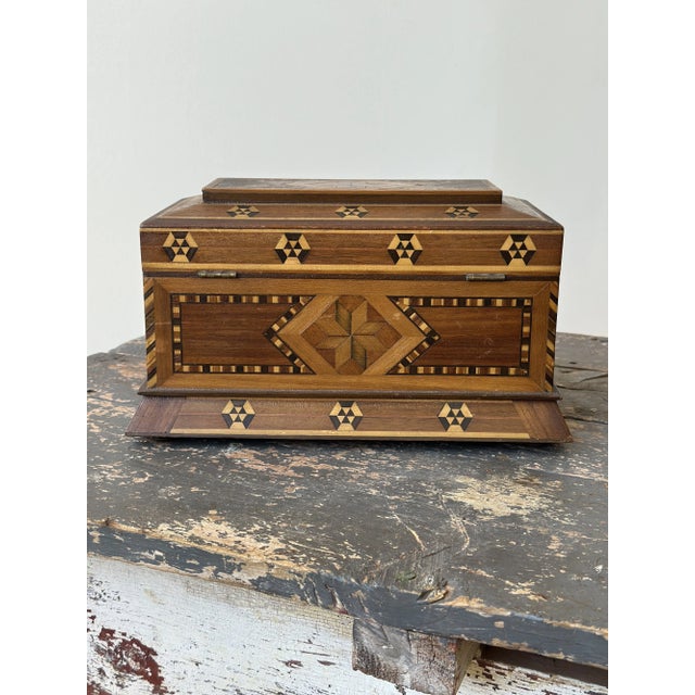Vintage Parquetry Box With Removable Tray + Velvet Interior, Circa 1920s-30s For Sale - Image 12 of 17