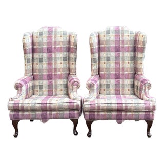 Lambert Furniture Queen Anne High Back Wingback Chairs - A Pair For Sale