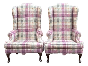 Lambert Furniture Queen Anne High Back Wingback Chairs - A Pair
