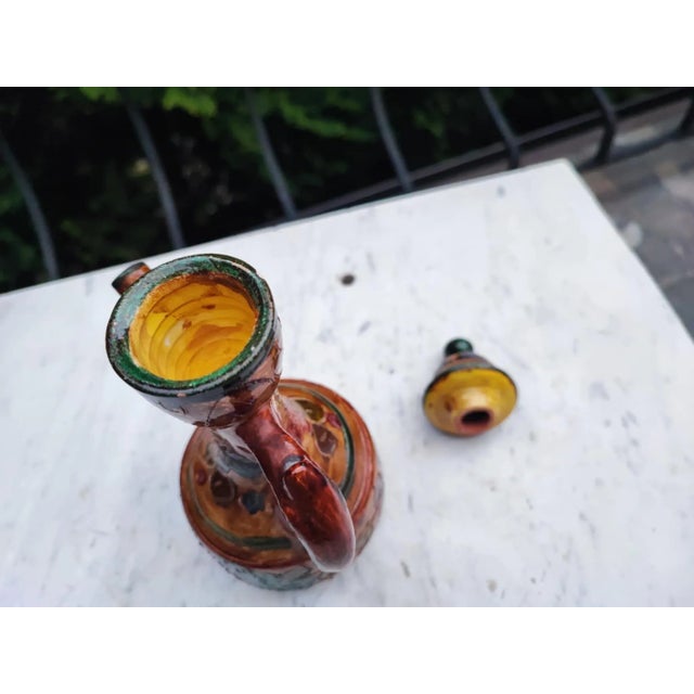 Art deco jug carafe, ceramic, Hutsul, dimensions: height 22.5 cm, width 13.3 cm, diameter 9.3 cm.